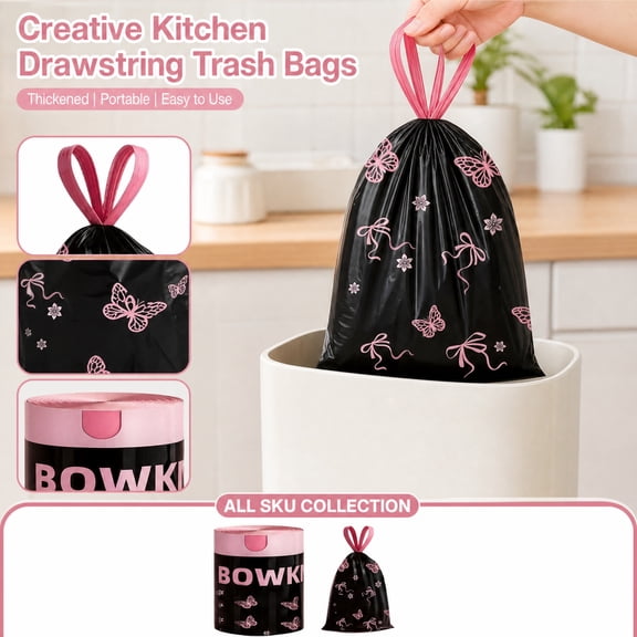 YSBDLQE Heavy Duty Kitchen Trash Bags with Drawstring Handles - Strong Garbage Bags for Bathroom, Office, and Household Waste, Leakproof Trash Bags Unscented, 60 Count Per Roll,A
