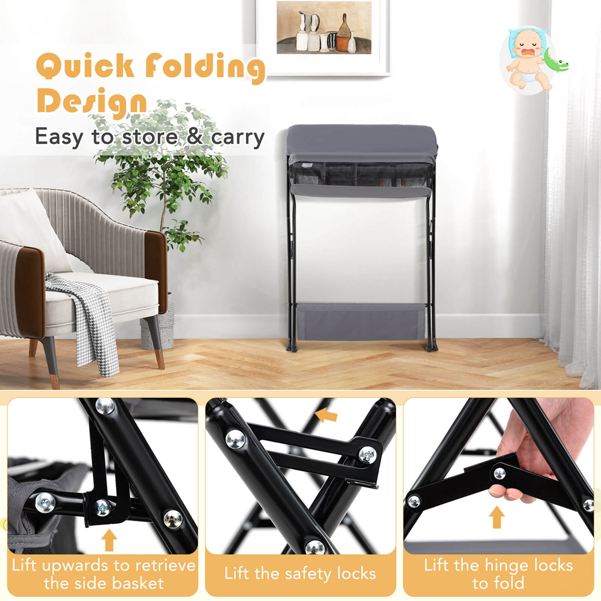 Costway Baby Infant Changing Table Folding Diaper Station Nursery with Storage Gray