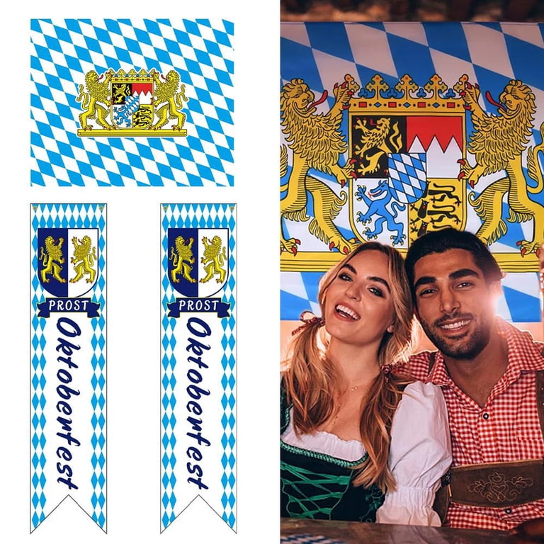 Oktoberfest Pennant Banner & Decor Kit - Bavarian Blue Check Flags, 2m Banner, Table Runner, Pre-Strung