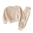 thumbnail image 2 of Afuyipoi Kids Waffle Knit Long Sleeve Sweatshirt and Pants 2-Piece Activewear Set 1-11Y Beige Size 4T, 2 of 5