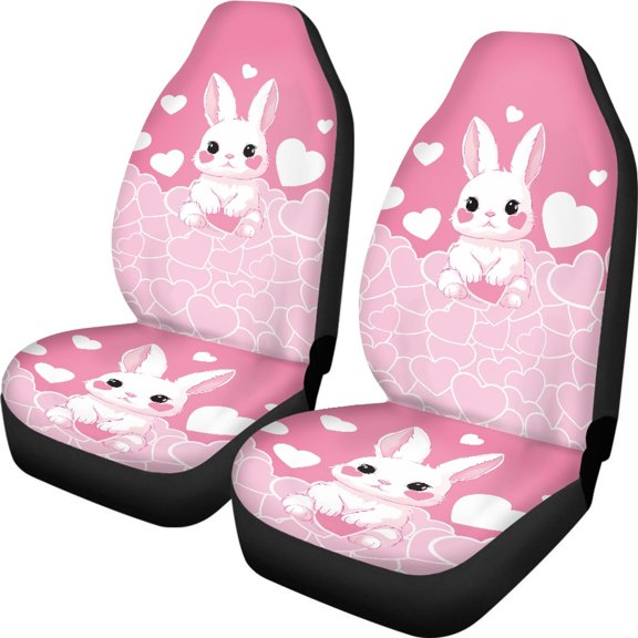 XYZCANDO Heart Rabbit Car Seat Covers Stretchy Elastic Car Front Seat Covers Interior Vans Sets, Easy to Install Breathable Vehicle SUV
