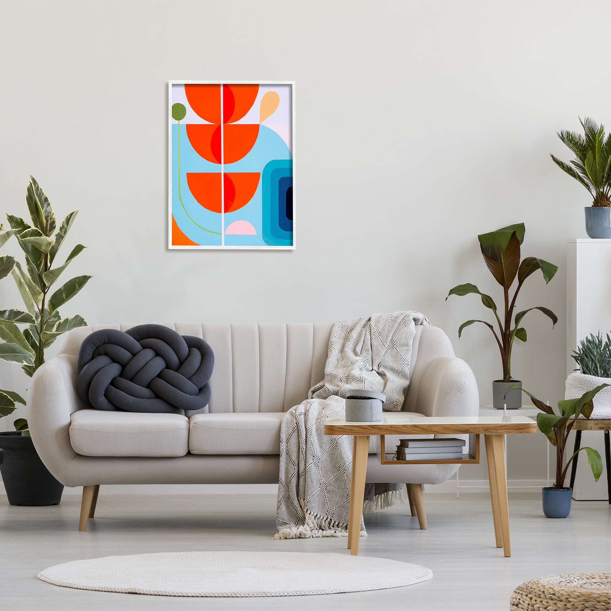 Stupell Industries Red & Blue Modern Shapes Abstract Painting White Framed Art Print Wall Art, 24 x 30