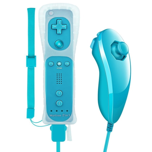 Wii Motion Plus Controller Nintendo Wii Controller And Nunchuk Motion 2 In 1 Built Movement Plus Remote Control Set For Nintendo Wii And Wii Console U With Silicone Cover-Blue