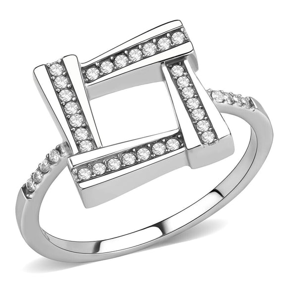 Square Shape Ring, Hollow Design Diamond Engagement Ring, Pave Set Solitaire With Accents Diamond Engagement Ring, 925 Sterling Silver, 1.8 Ct Simulated Diamond, Fancy Diamond Ring