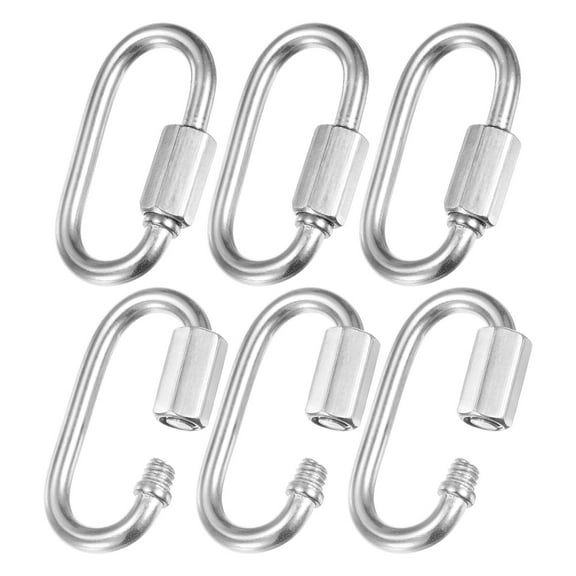 6-Pack Quick Chain Link Connector, M3.5 1/8 304 Stainless Steel D-Shape Locking Repair Chain Links for Swing/Camping/Hiking/Backpack, Twist Key Ring Screw Chain Link [Silver]