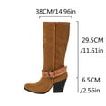 thumbnail image 4 of Cowboy Boots for Women Trendy Stitching Suede Buckle Strap Pull on Mid Calf Western Booties Chunky Heel Pointed Toe Fold Over Short Cowgirl Boots, 4 of 6