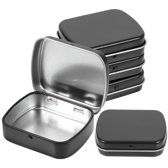 LAMIRO 5 Pack Rectangular Metal Tin Boxes with Hinged Lid - Black Storage Containers for Small Items, Craft Supplies, Jewelry, Planner Stickers, Office Organization - Durable Dustproof Design
