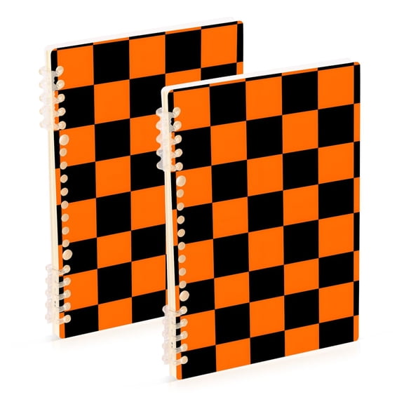 joogoo Spiral Journal Notebook Orange Checkered Grid Pattern College Ruled Notebooks 8.3" x 5.7" 2 PCs