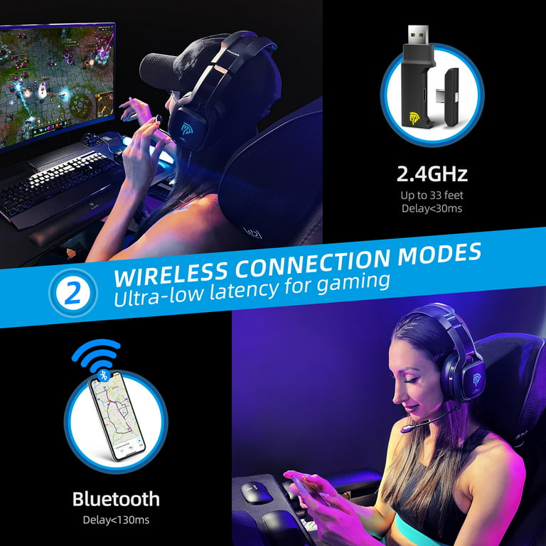 Ozeino 2.4GHz Wireless Gaming Headset with Microphone, 2.4G USB & Type C  Transmitter - 30h Battery Life - RGB Lighting Gaming Headphones for PS5,  PS4