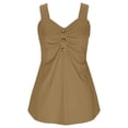 thumbnail image 3 of POIUYTR Women Summer Beach Tank Tops Casual Pleated V Neck Button Sleeveless Tshirts Vacation Loose Ruffle Hem Solid Color Camisole, 3 of 6