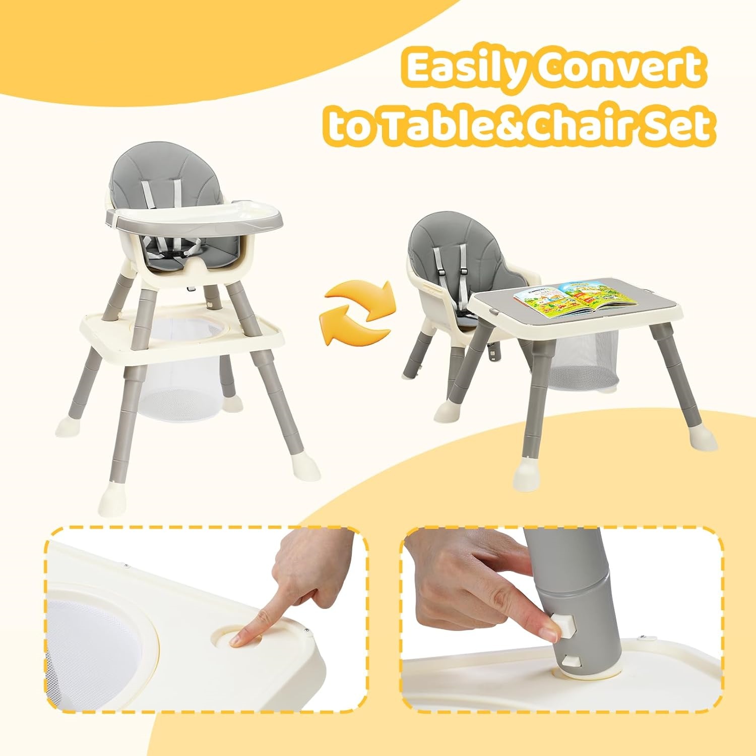 Zimtown 6-in-1 Convertible High Chair, Gray photo 7