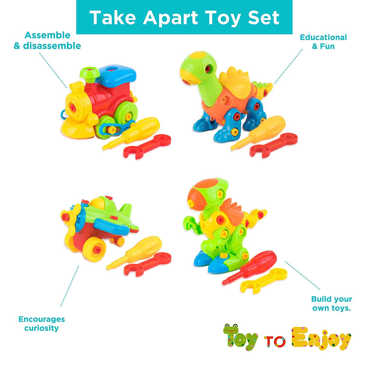 Toy To Enjoy Take-Apart Toys with Tools Dinosaur /& Vehicle Construction Buildi