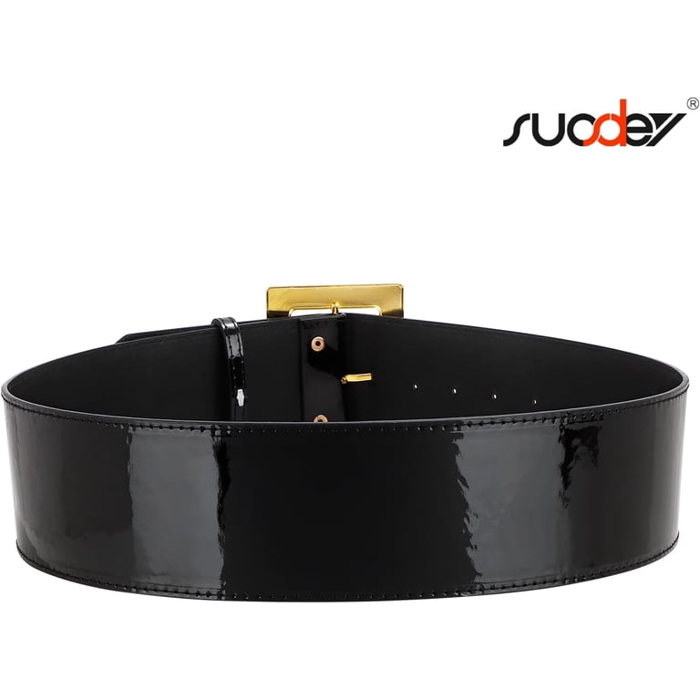 6533 Wide Patent Leather Belt For Women, Black Fashion With Square Women Shiny Patent Leather Waist Belt Wet Look Square Buckle  main image 3