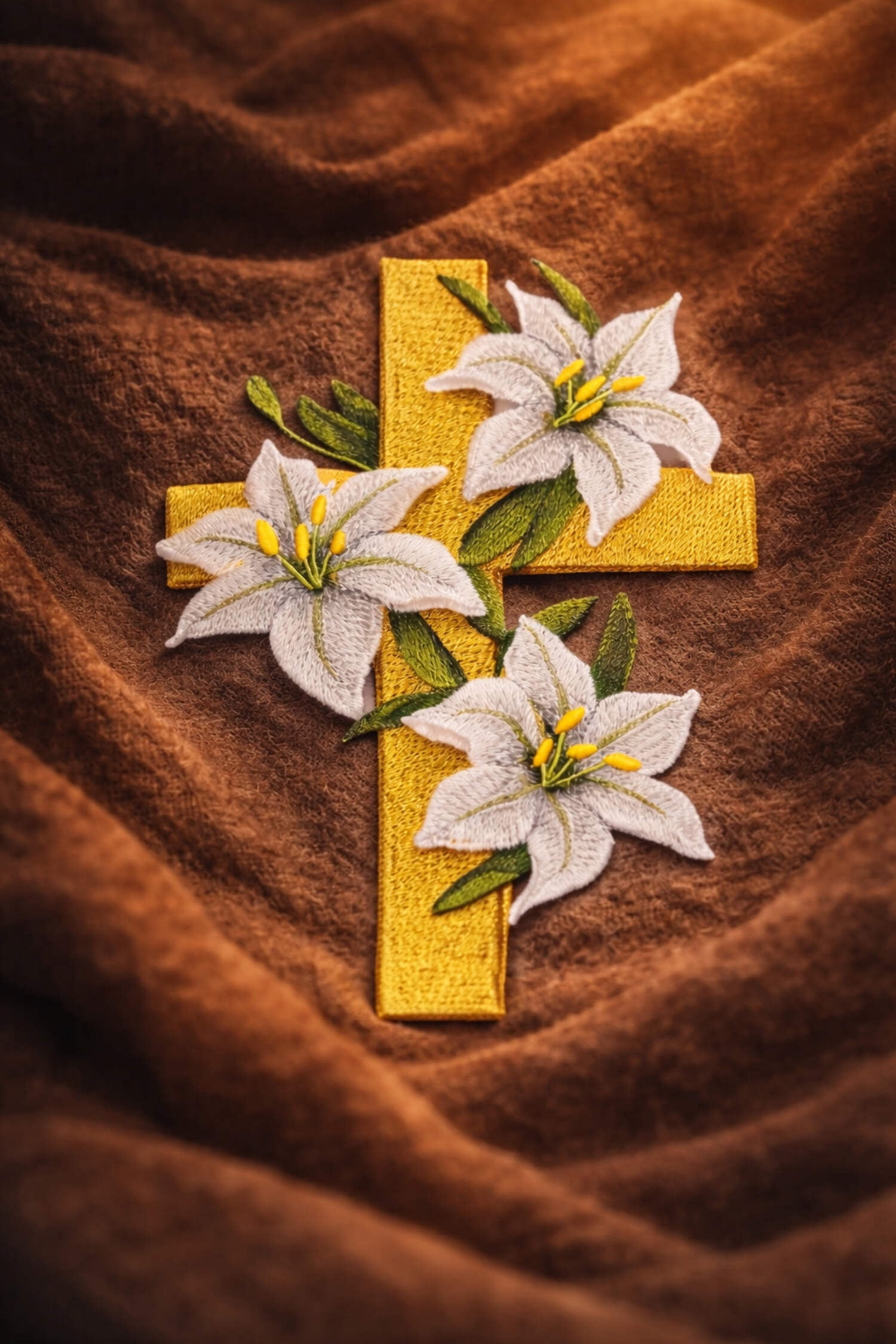 Beyond Vision Custom Elegant Lilies and Cross Embroidered Iron on/Sew Patch [ 5 "(w) x 7.79"(h) ]