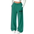 thumbnail image 2 of Cethrio Girls Sweatpants, Open Bottom Fleece-lined Elastic Waist Printed Straight-leg Pants Green Size 13-14 T, 2 of 6