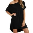 thumbnail image 1 of T-shirt Robes, T-Shirt Robe Moderne Simple Col Rond Décontracté pour les Femmes Noir XL, 1 of 5