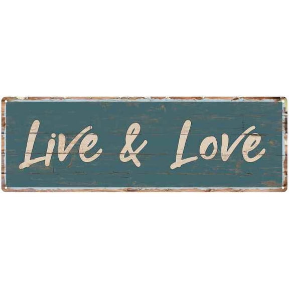 Live & Love Beach Style Wood Look Sign Gift Green 6x18 Metal Decor 106180086034
