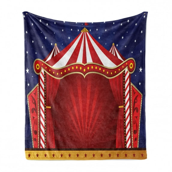 Circus Soft Flannel Fleece Throw Blanket, Canvas Tent Circus Stage Performing Theater Jokes Clown Cheerful Night Theme, Cozy Plush for Indoor and Outdoor Use, 70" x 90", Blue Vermilion, by Ambesonne