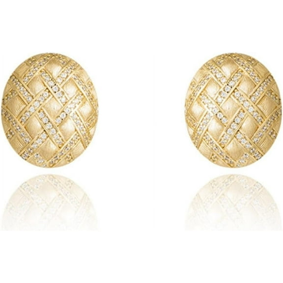 Oval Shape Gold Studs Earrings for Women with Brushed Finish S925 Sterling Silver Stud Earrings CZ Simulated Gold Diamond Earrings for Women Elegant Bridal Earrings