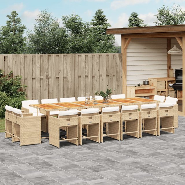 vidaXL 17 Piece Garden Dining Set with Cushions Beige Poly Rattan