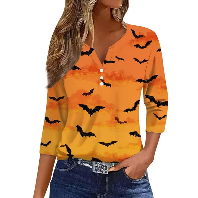 NMMUED T-Shirt Tunique d'Halloween Hauts d'Halloween Col Rond Hauts de Sortie pour Femmes T-Shirts Mignons T-Shirts d'Halloween Amusants T-Shirts d'Halloween Mignons pour Femmes Vert 2 TTG