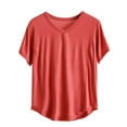 thumbnail image 5 of Luowei Women's V-Neck Cotton Tee - Oversized Loose Fit Summer Top, Red, 5XL, 5 of 5