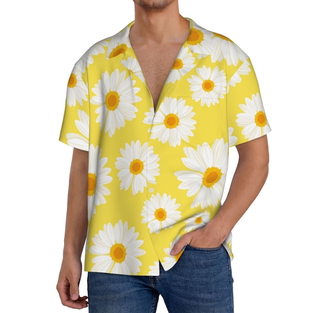 Fotbe Daisies Flowers Camisa Estampada de Manga Corta para Hombre, Casual de Verano, Estilo Playero, Sin Arrugas-XX-Large