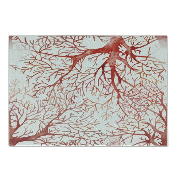 Coral Cutting Board, Monochrome Watercolor Image of Leafless Fall Autumn Tree Branches Peaceful Print, Decorative Tempered Glass Cutting and Serving Board, Small Size, Dark Coral, by Ambesonne