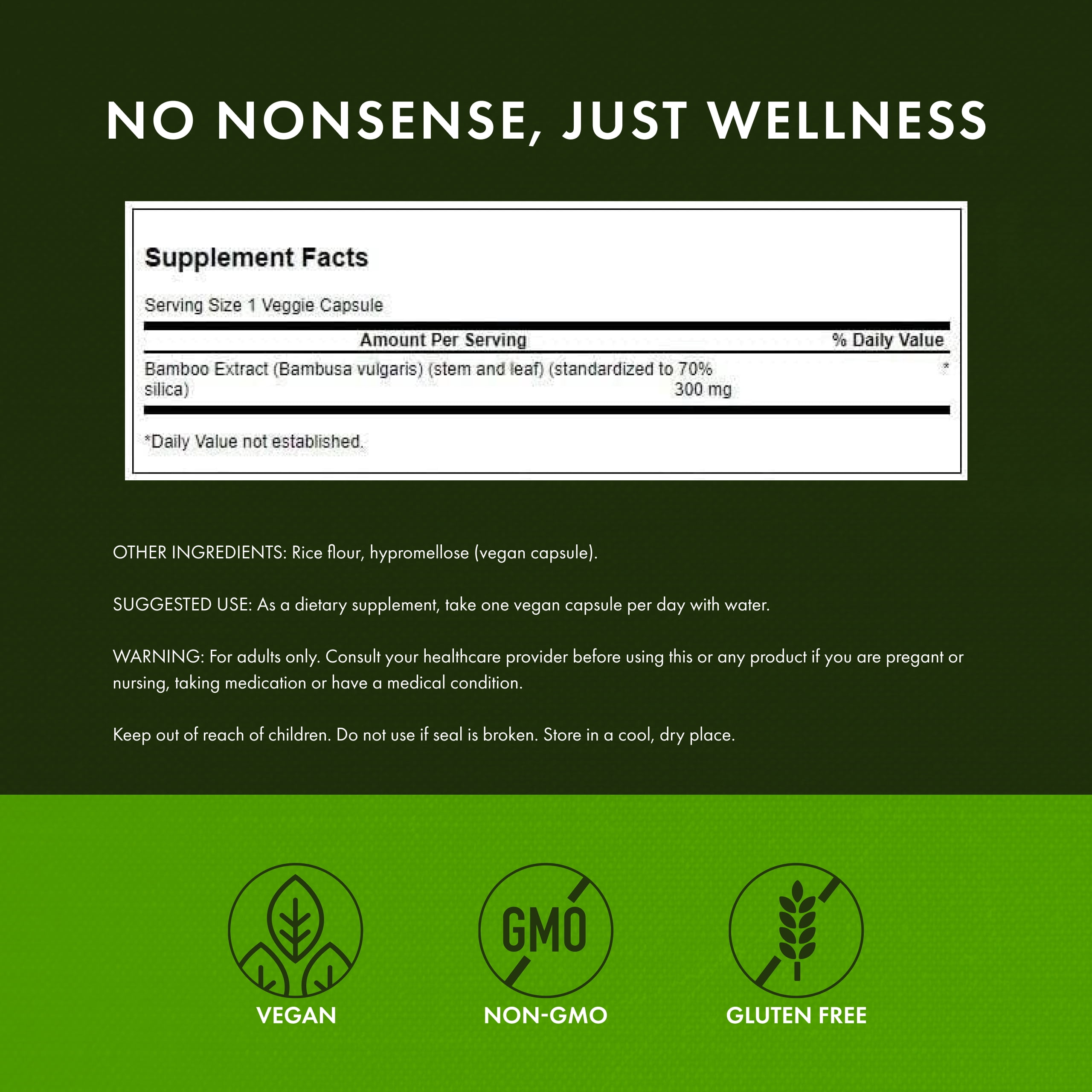 Swanson Bamboo Extract - Natural Hair, Skin and Nails Supplement - 70% Silica Content Supporting Collagen Formation & Bone Growth - (60 Veggie Capsules, 300mg Each) (2 Pack)
