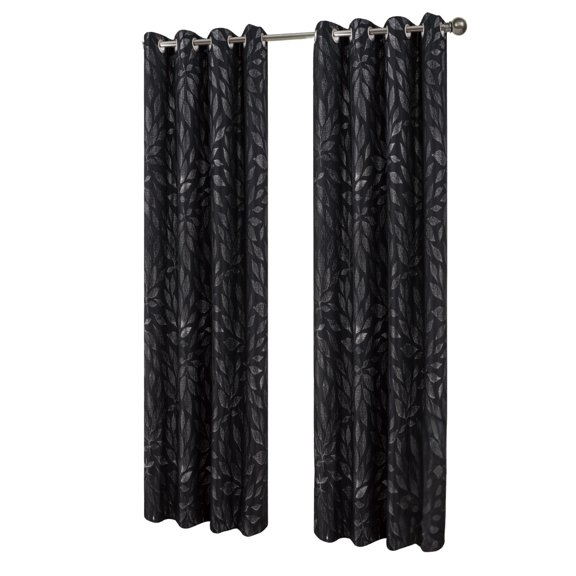 RT Designers Collection Bexley Foil Jacquard Polyester Window Curtain Grommet Panel 52" x 84" Black