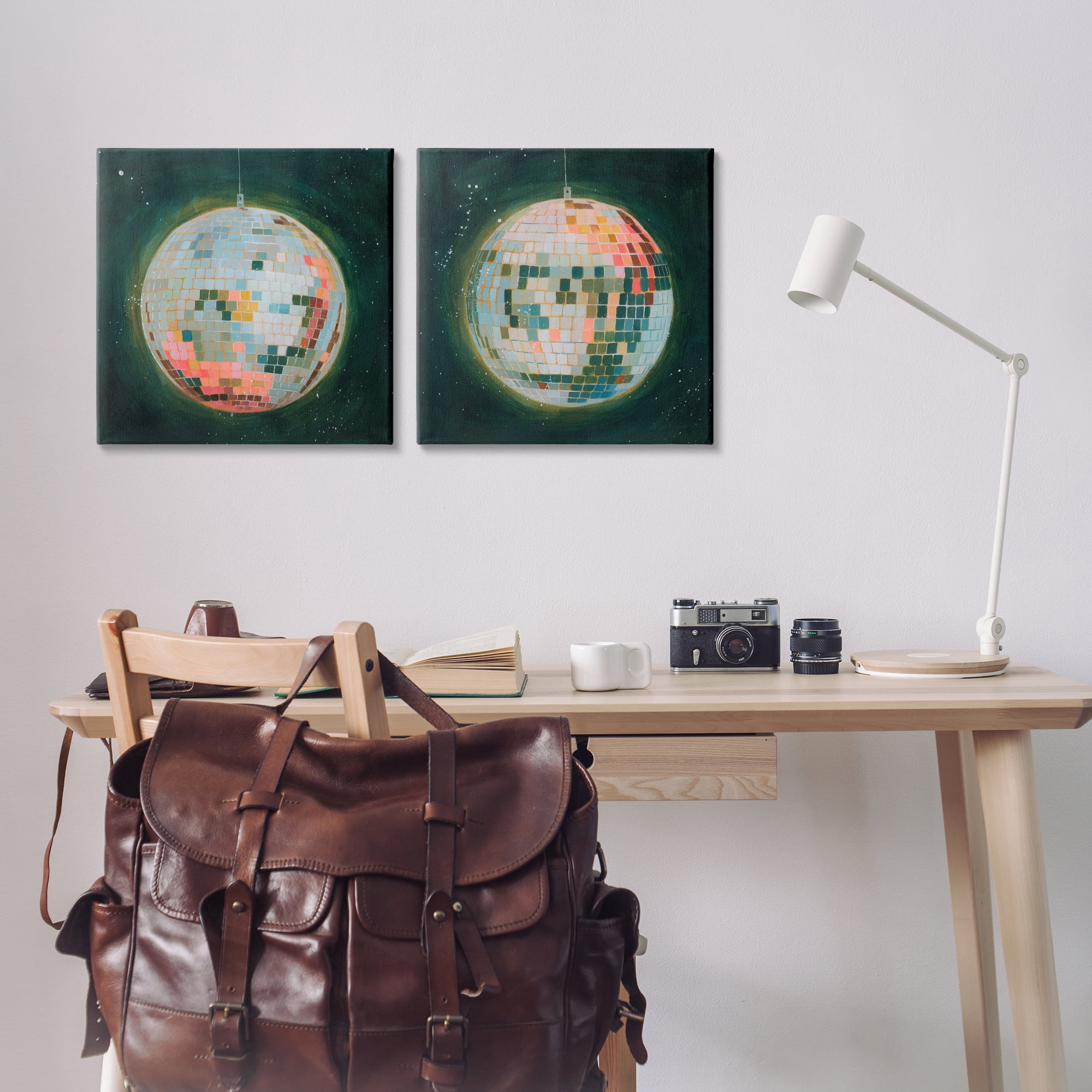 Stupell Industries Disco Balls with Vivid Hues Entertainment Painting Wrapped Canvas Art Print Wall Art, 17 x 17, Set of 2