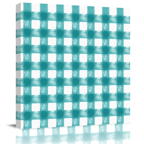Wall Art Prints, Turquoise Buffalo Check Framed Canvas Prints for Bedroom Living Room Bathroom Office, Farmhouse Modern Teal Plaid Gallery Wrap Wall Art Poster for Gifts Home Decor 12"x12"