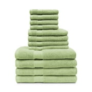 Ultra-Soft 12-Piece Towel Set, Egyptian Cotton, Medium Weight, Absorbent Ring-Spun Cotton Durable with Elegant Dobby Border, Washcloths, Hand Towels, Bath Towels , Sea Foam by Blue Nile Mills