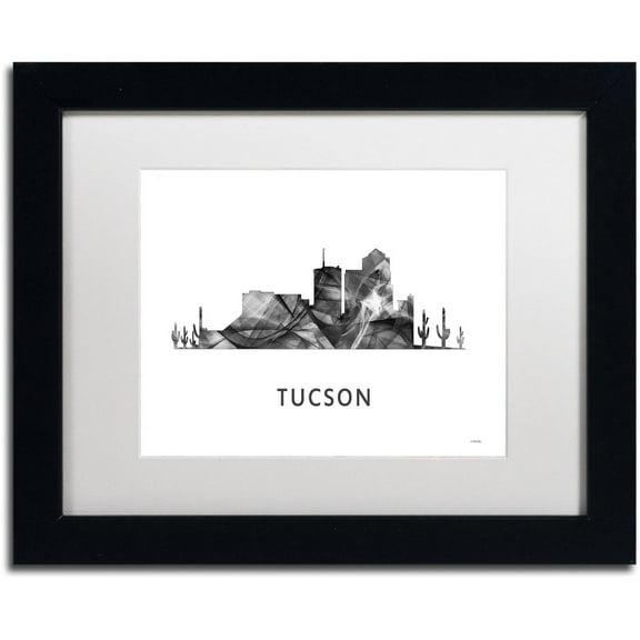 Trademark Fine Art 'Tucson Arizona Skyline WB-BW' Canvas Art by Marlene Watson, White Matte, Black Frame