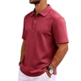 thumbnail image 4 of Qwertyu Mens Polo Shirts Short Sleeve Casual 3 Buttons Textured Golf Shirts Summer Collared T-Shirt Wine XL, 4 of 8
