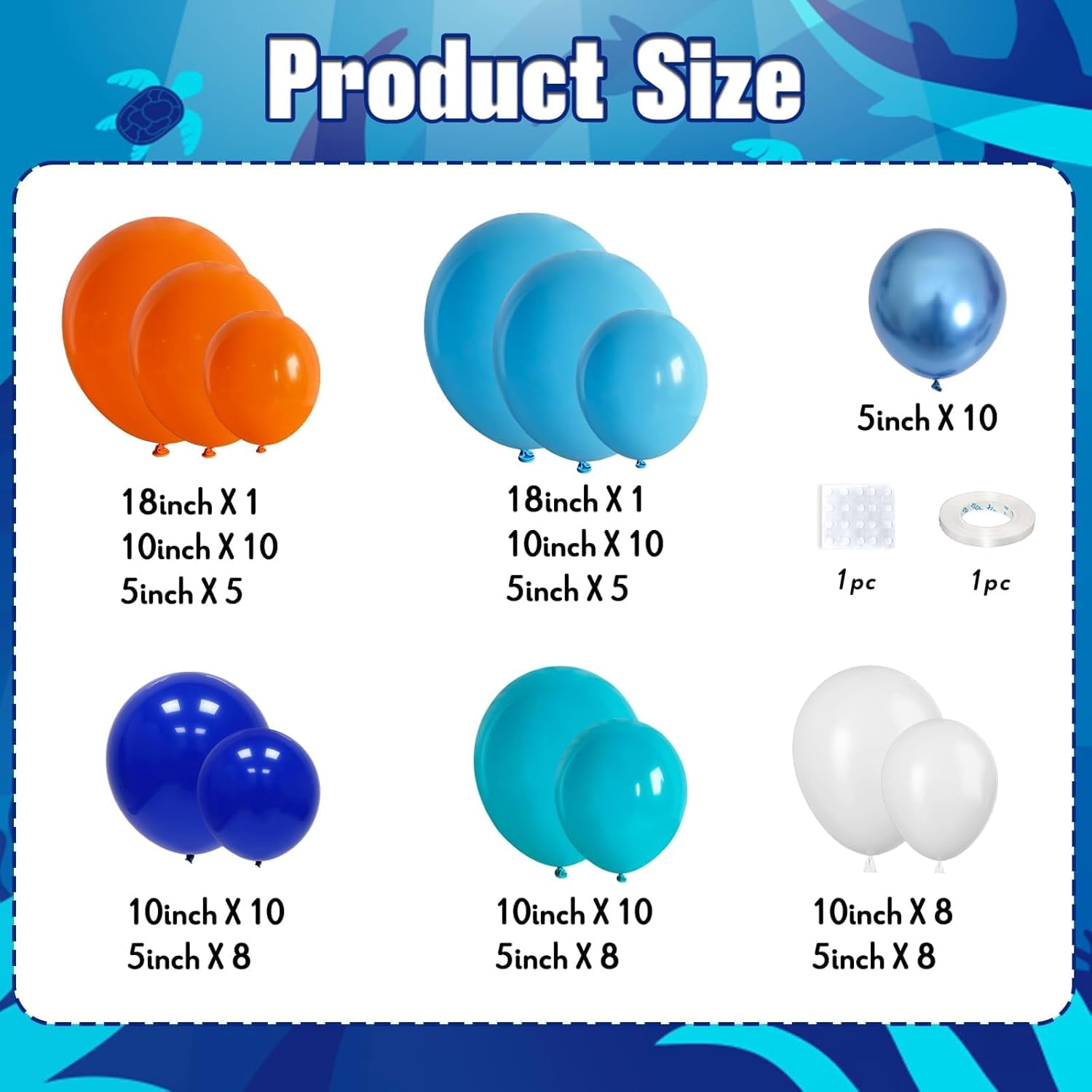 Blue Orange Metallic Balloon Arch Kit for Ocean Space Basketball Birthday Graduation Party Decor