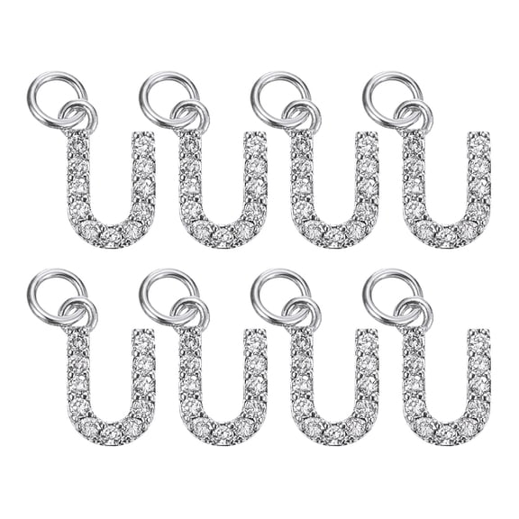Uxcell Rhinestone Letter Charm, 8 Pack 3.2mm Copper U Letter Charm Alphabet Pendants for DIY Bracelets, White Gold