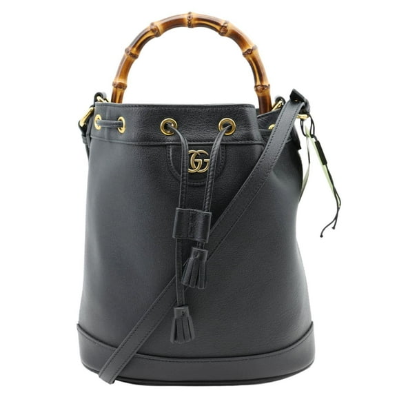 Pre-Owned Gucci Diana Bamboo Leather Bucket Bag Black 724652