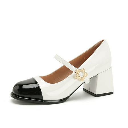 

Fashionable all-match style shallow mouth Mary Jane shoes high heels Summer and autumn round toe chunky heel single-layer shoes mid heel