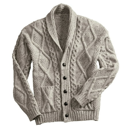 cardigan aran cable sweater knit shawl collar signals