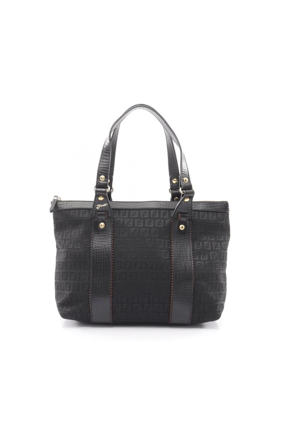 Pre-Owned Fendi Zucchino Tote Bag Handbag Canvas Leather Women's Black
