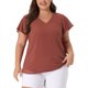 thumbnail image 1 of Blusa de verano para mujer de tallas grandes Agnes Orinda, con cuello en V, mangas acampanadas y puntos suizos, 3X caramelo, 1 of 6