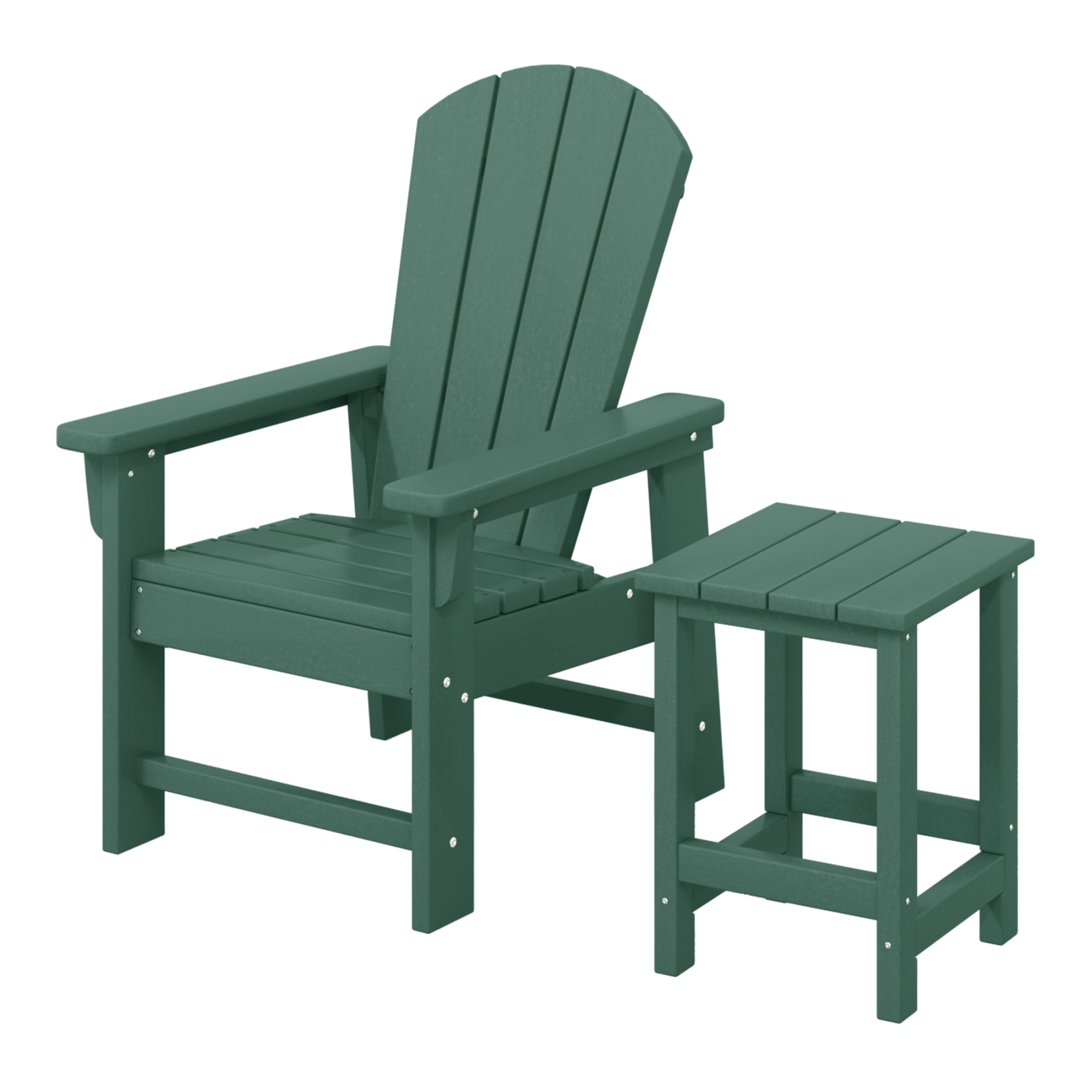 WestinTrends Malibu 2-Piece Kids Outdoor HDPE Adirondack Chair With Square Side Table Set, Dark Green