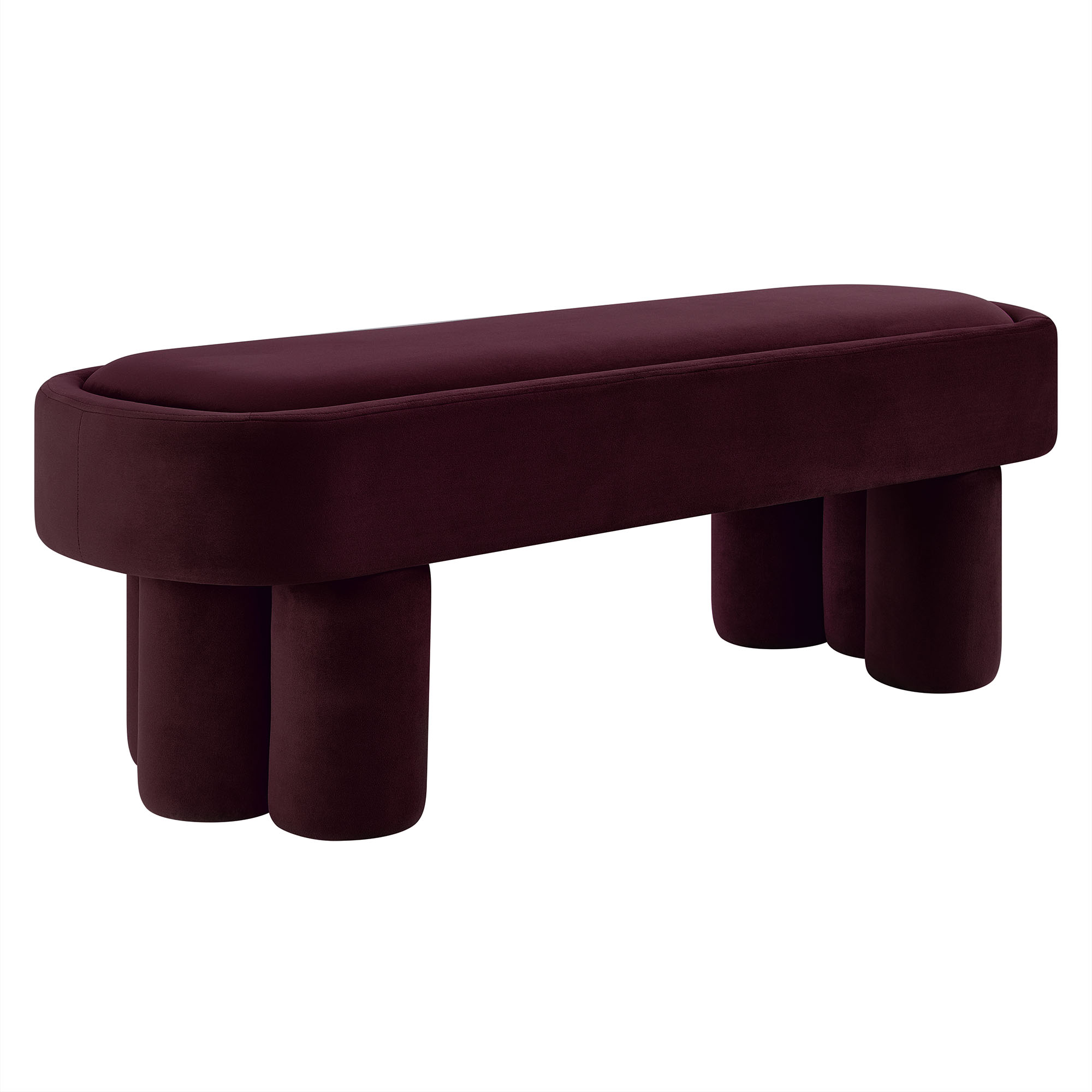 Mossi Oval Performance Velvet Accent Bench in Mulberry