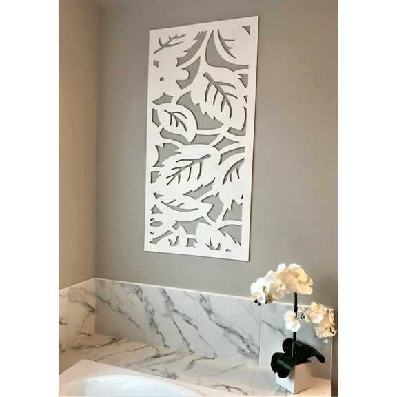 VIMA Leaves Decorative Wall Panel - PVC Board with Private Screen Fence Design, 48"L x 24"W x 3/8" Thick, White Color - Lightweight, Durable, Easy to Install for Home Renovation & Wall Decor