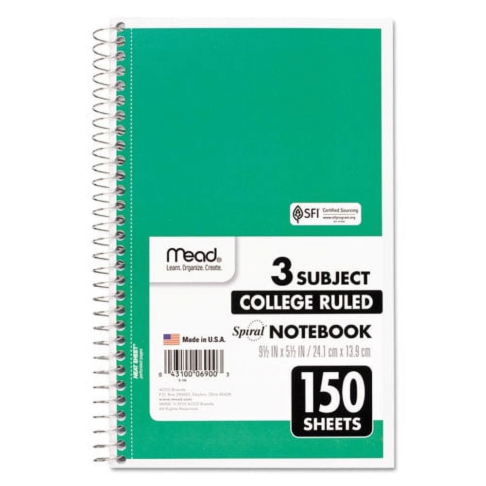 "Spiral Notebook, 3 Subject, Medium/college Rule, Randomly Assorted Covers, 9.5 X 5.5, 150 Sheets | Bundle of 2 Each"