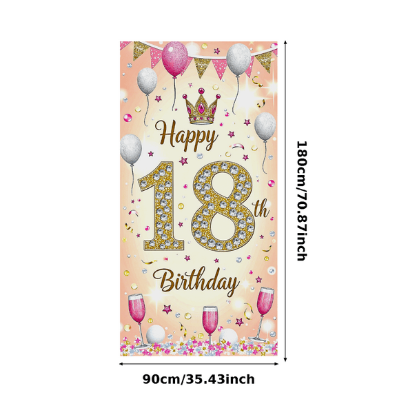 Sparkling 18th Birthday Backdrop Banner with Crown Balloons Stars and Glasses Decor for Birthday Party Photography Props Photo Background Decorations