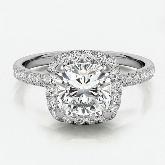 Auory Moissanite Engagement Ring 3 Carat Cushion Cut Halo Pave Prong Set 18K White Gold Plated Sterling Silver for Women