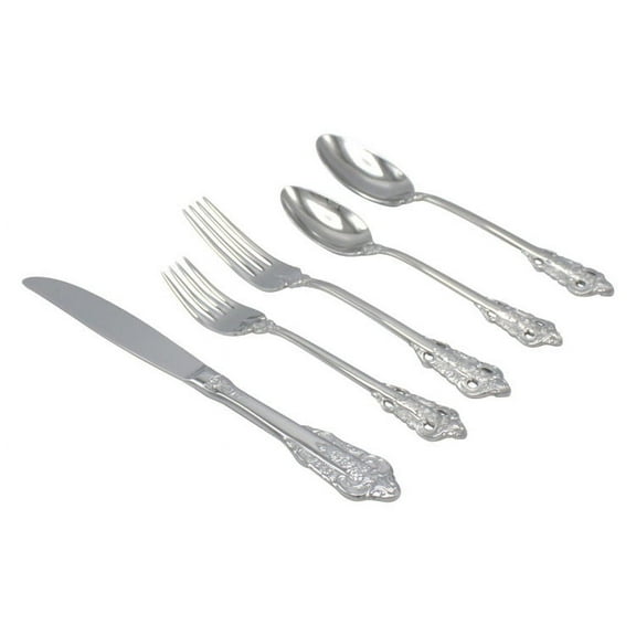 Elyon Tableware Baroque Reflective Silver 20 Piece Flatware Set  Silverware Stainless Steel, Service For 4