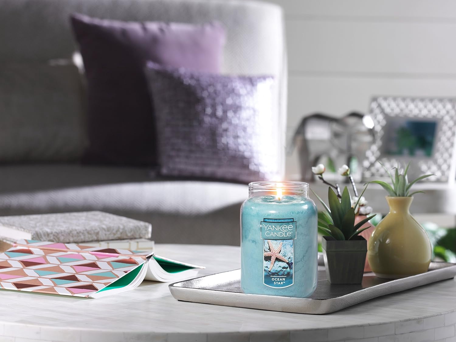 Yankee Candle Ocean Star Scented, Classic 22oz Large Jar Single Wick Candle, Over 110 Hours of Burn Time